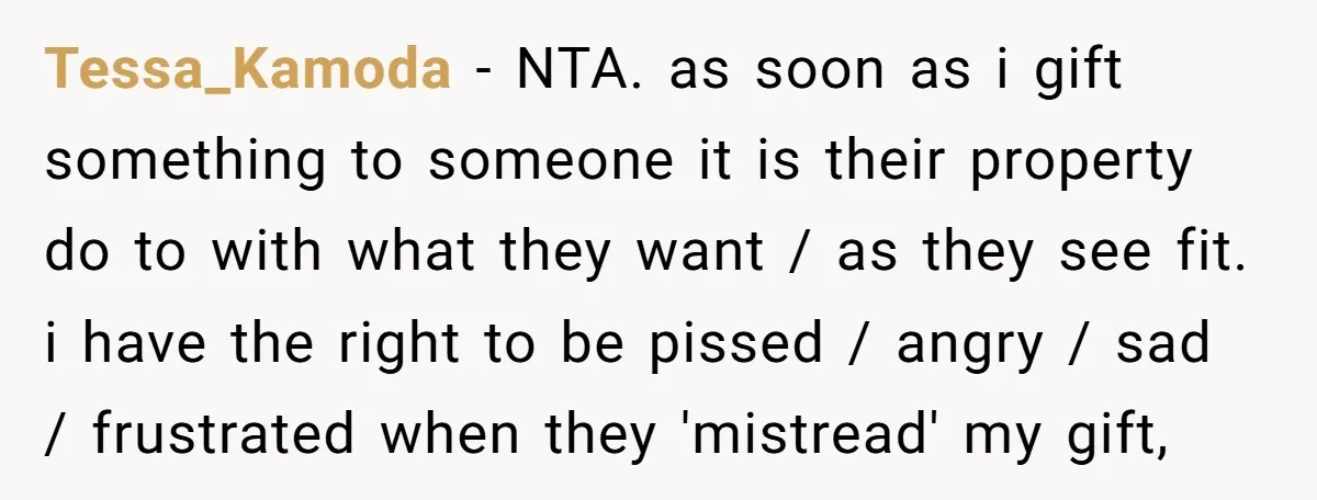 Tessa_Kamoda − NTA. as soon as i gift something to someone it is their property do to with what they want / as they see fit. i have the right...