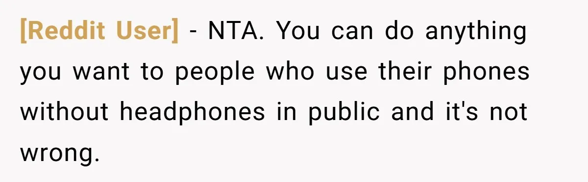 [Reddit User] - NTA. You can do anything you want to people who use their phones without headphones in public and it's not wrong.