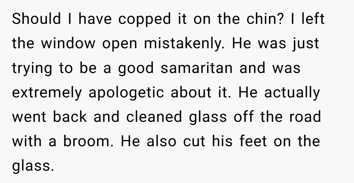 Should I have copped it on the chin? I left the window open mistakenly. He was just trying to be a good samaritan and was extremely apologetic about it. He...