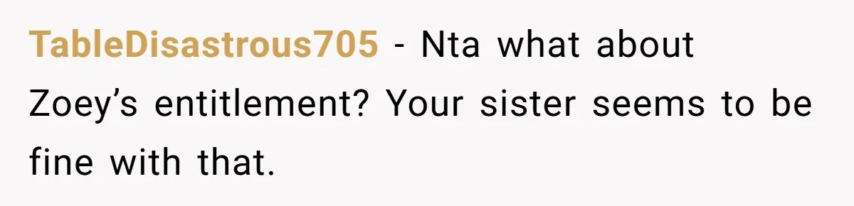 TableDisastrous705 - Nta what about Zoey’s entitlement? Your sister seems to be fine with that.