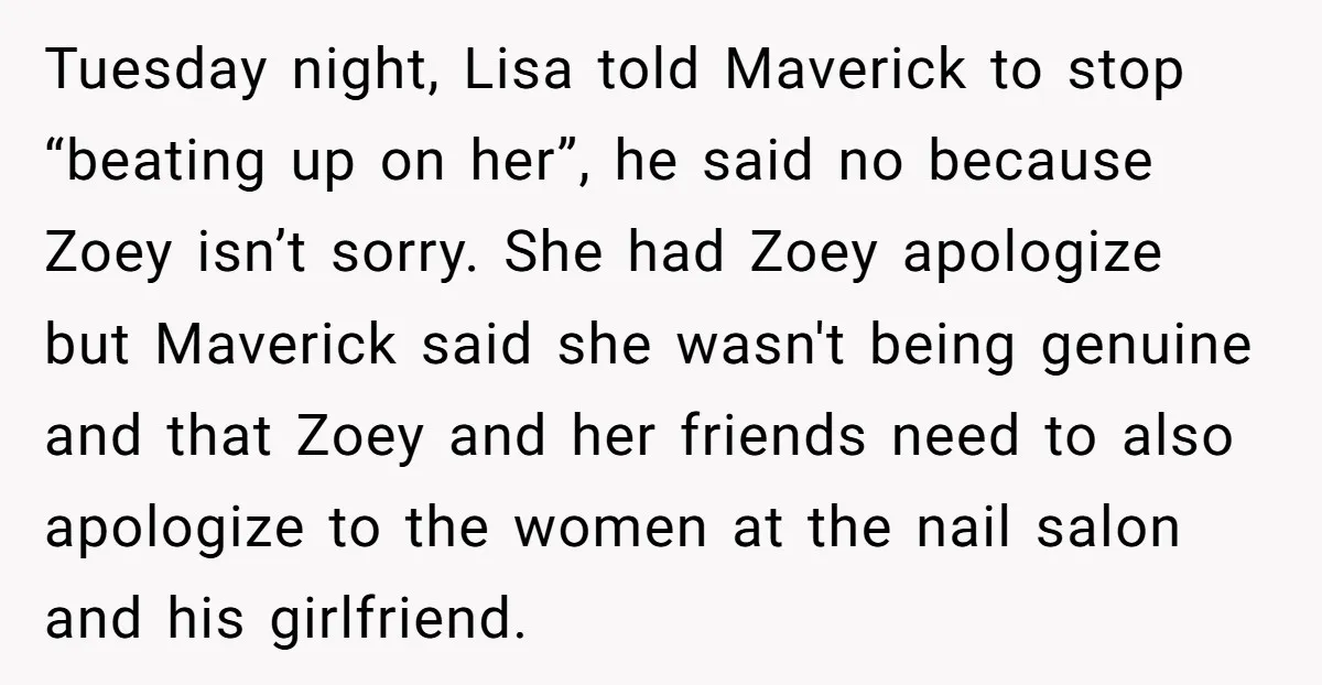 Tuesday night, Lisa told Maverick to stop “beating up on her”, he said no because Zoey isn’t sorry. She had Zoey apologize but Maverick said she wasn't being genuine and...