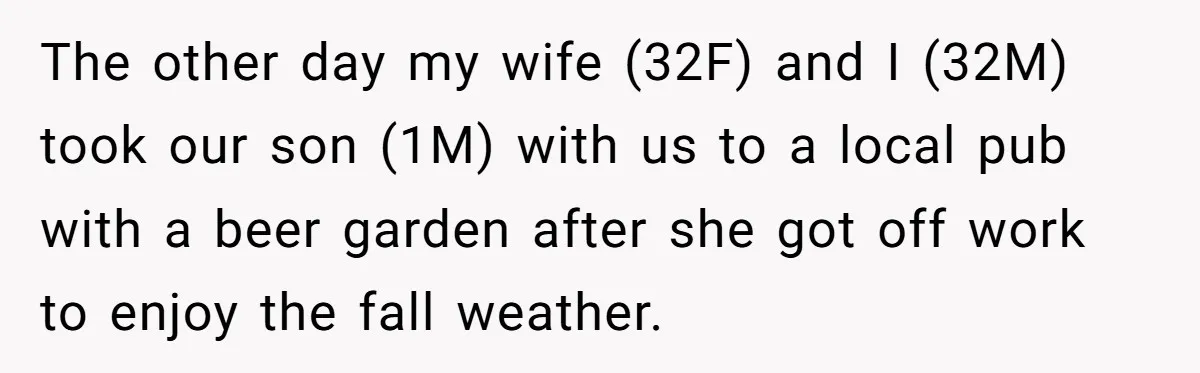 The other day my wife (32F) and I (32M) took our son (1M) with us to a local pub with a beer garden after she got off work to enjoy...