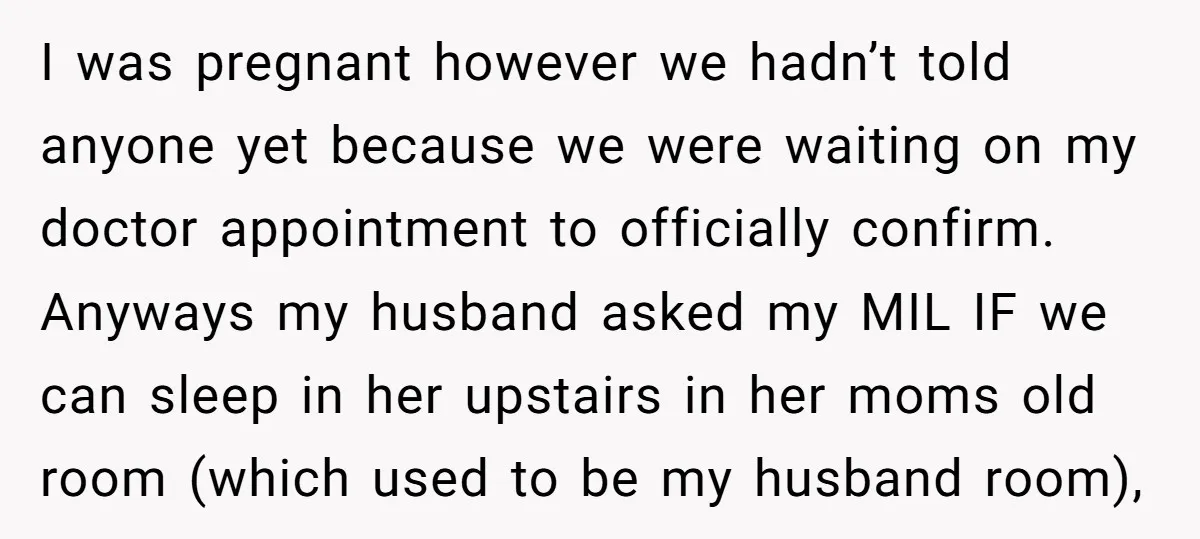I was pregnant however we hadn’t told anyone yet because we were waiting on my doctor appointment to officially confirm. Anyways my husband asked my MIL IF we can sleep...