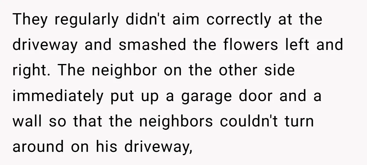 They regularly didn't aim correctly at the driveway and smashed the flowers left and right. The neighbor on the other side immediately put up a garage door and a wall...