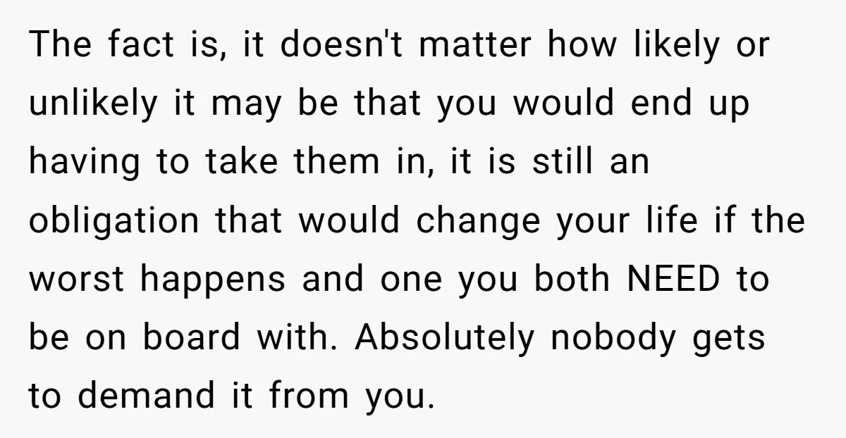 The fact is, it doesn't matter how likely or unlikely it may be that you would end up having to take them in, it is still an obligation that would...
