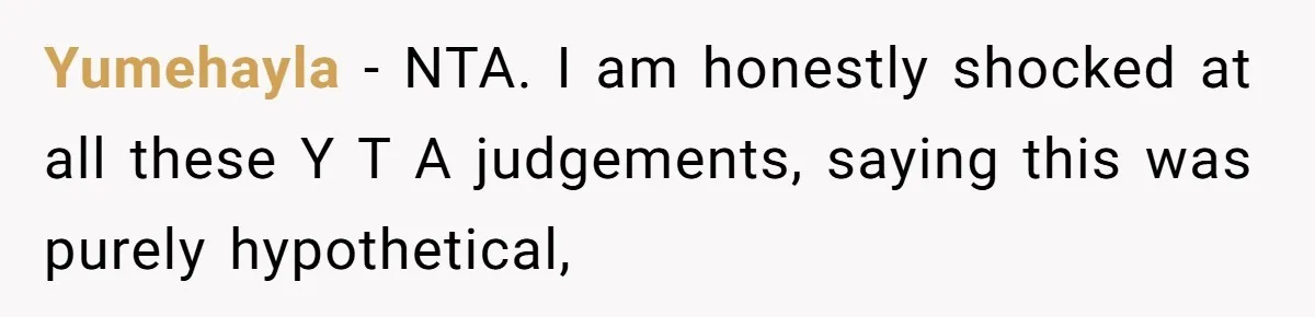 Yumehayla - NTA. I am honestly shocked at all these Y T A judgements, saying this was purely hypothetical,
