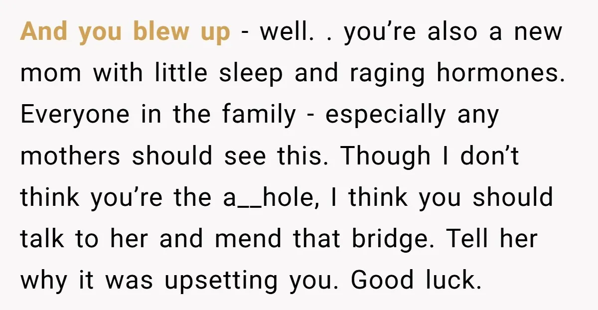 And you blew up - well. . you’re also a new mom with little sleep and raging hormones. Everyone in the family - especially any mothers should see this. Though...