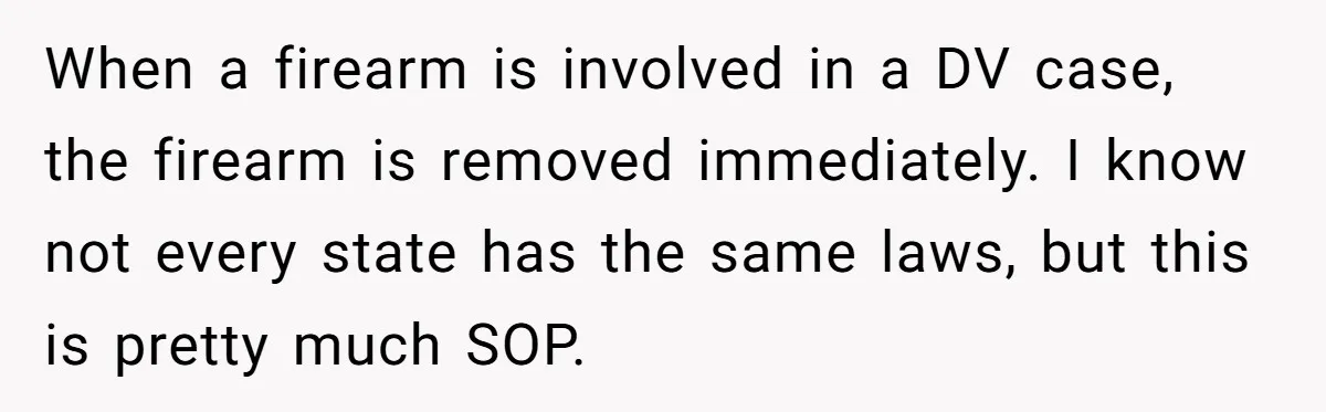 When a firearm is involved in a DV case, the firearm is removed immediately. I know not every state has the same laws, but this is pretty much SOP.