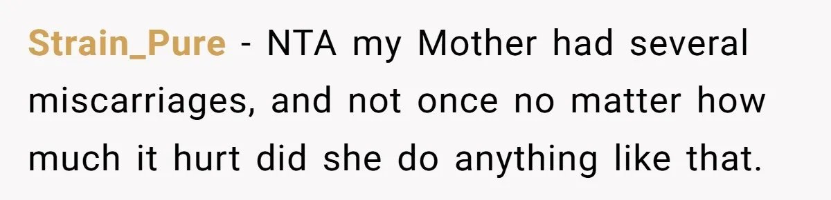 Strain_Pure − NTA my Mother had several miscarriages, and not once no matter how much it hurt did she do anything like that.