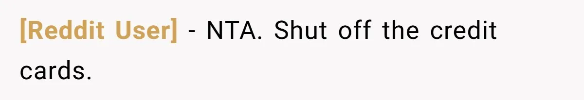 [Reddit User] − NTA. Shut off the credit cards.