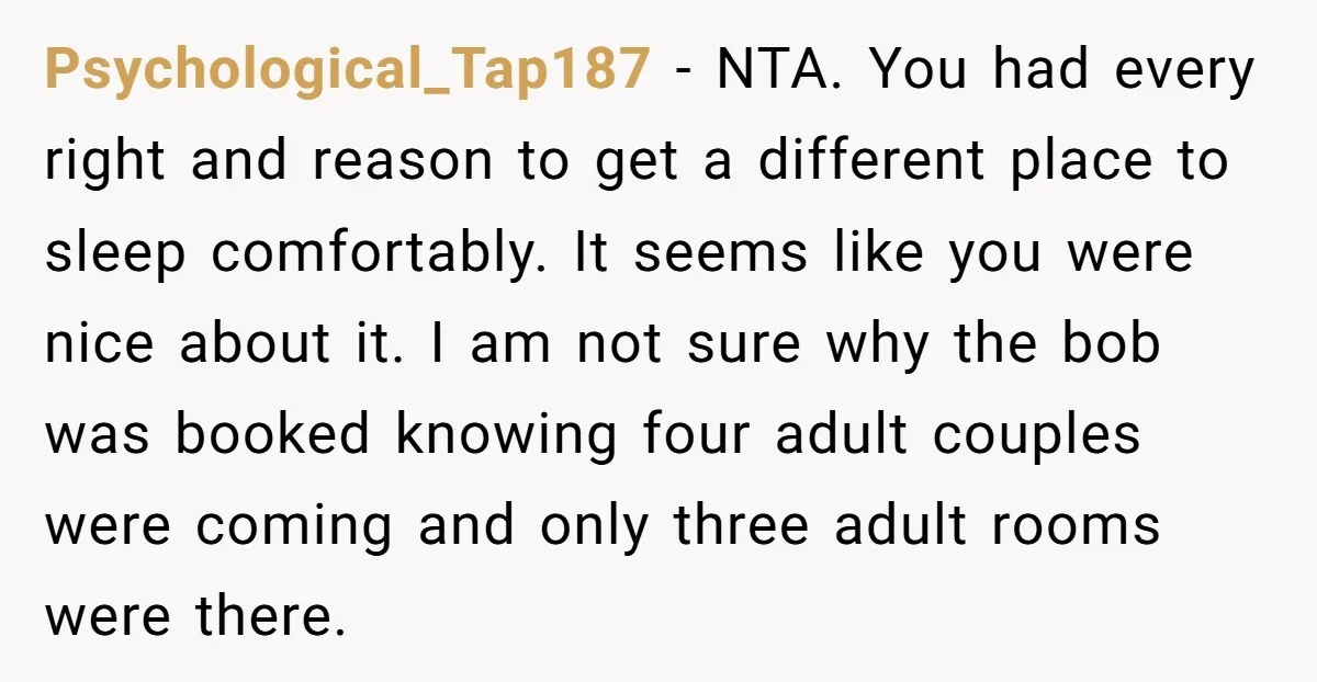 Psychological_Tap187 − NTA. You had every right and reason to get a different place to sleep comfortably. It seems like you were nice about it. I am not sure why...