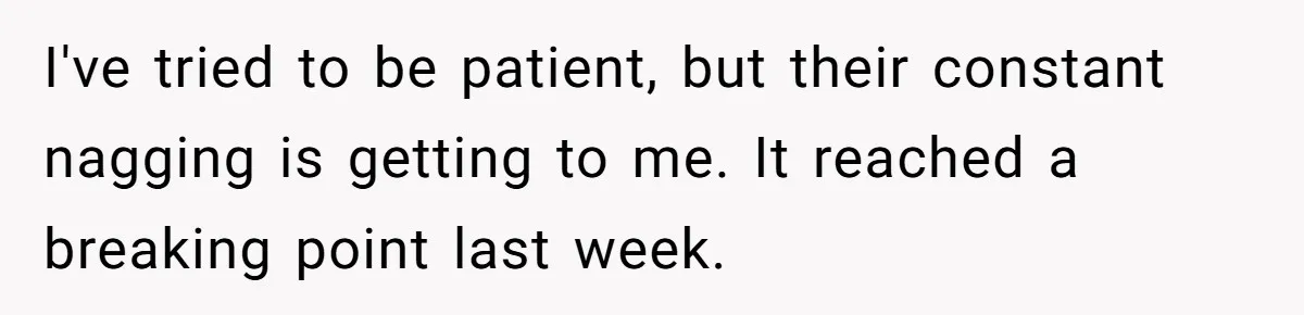I've tried to be patient, but their constant nagging is getting to me. It reached a breaking point last week.