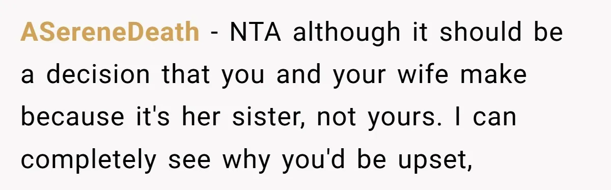ASereneDeath − NTA although it should be a decision that you and your wife make because it's her sister, not yours. I can completely see why you'd be upset,