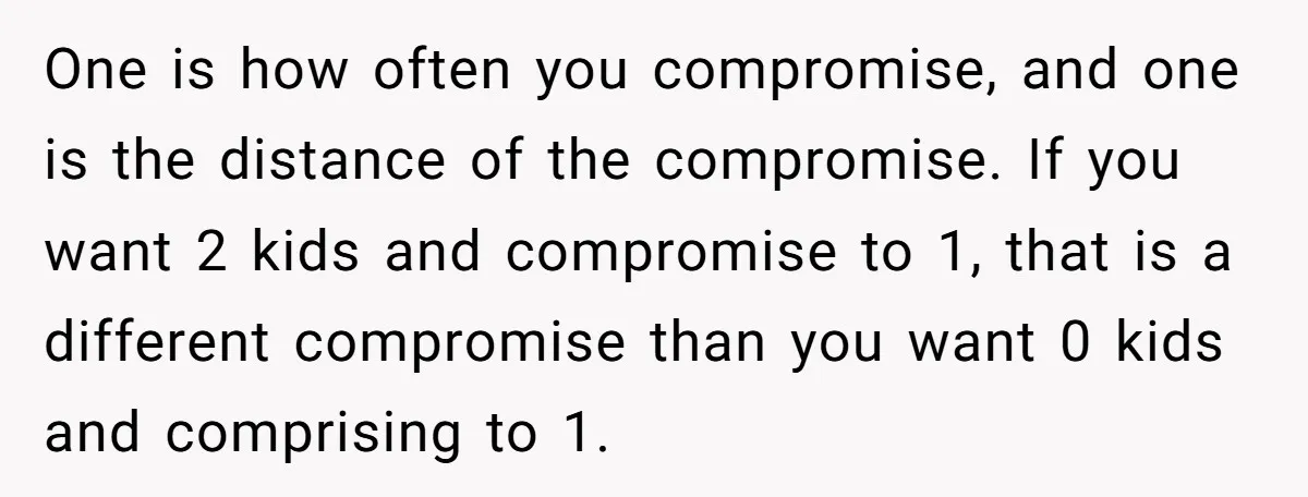 One is how often you compromise, and one is the distance of the compromise. If you want 2 kids and compromise to 1, that is a different compromise than you...