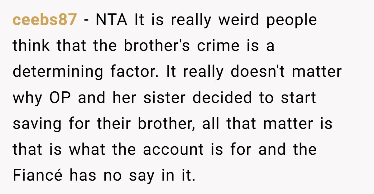 ceebs87 - NTA It is really weird people think that the brother's crime is a determining factor. It really doesn't matter why OP and her sister decided to start saving...