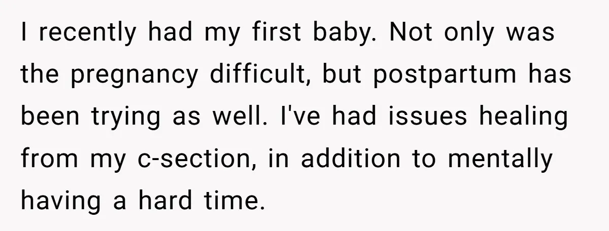 I recently had my first baby. Not only was the pregnancy difficult, but postpartum has been trying as well. I've had issues healing from my c-section, in addition to mentally...