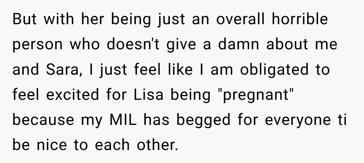 But with her being just an overall horrible person who doesn't give a damn about me and Sara, I just feel like I am obligated to feel excited for Lisa...