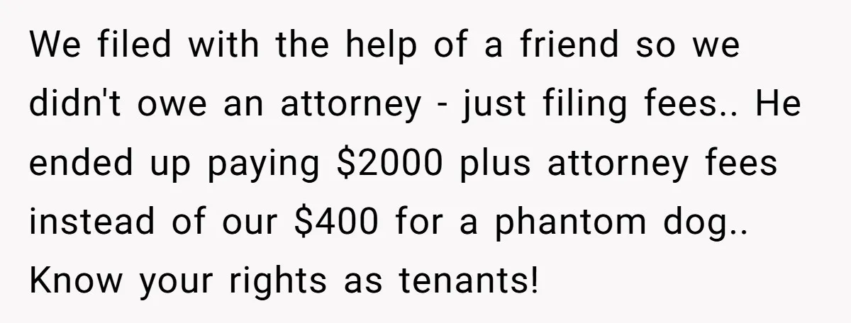 We filed with the help of a friend so we didn't owe an attorney - just filing fees.. He ended up paying $2000 plus attorney fees instead of our $400...