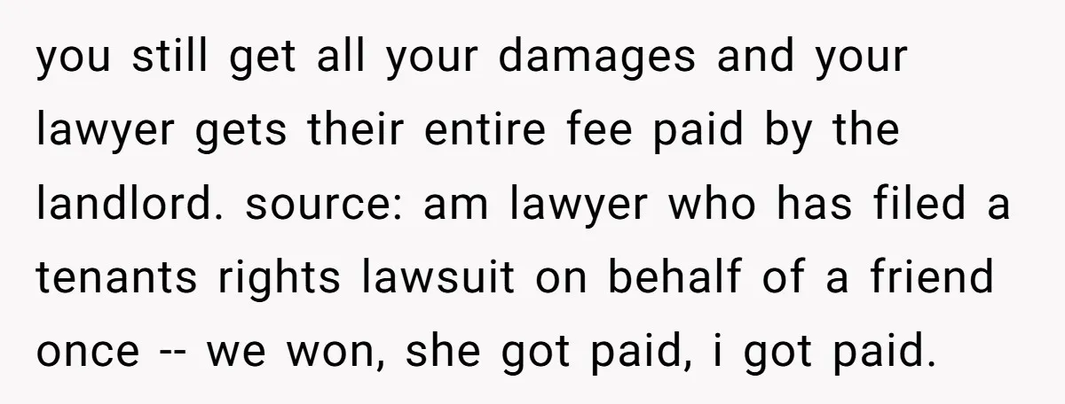 you still get all your damages and your lawyer gets their entire fee paid by the landlord. source: am lawyer who has filed a tenants rights lawsuit on behalf of...
