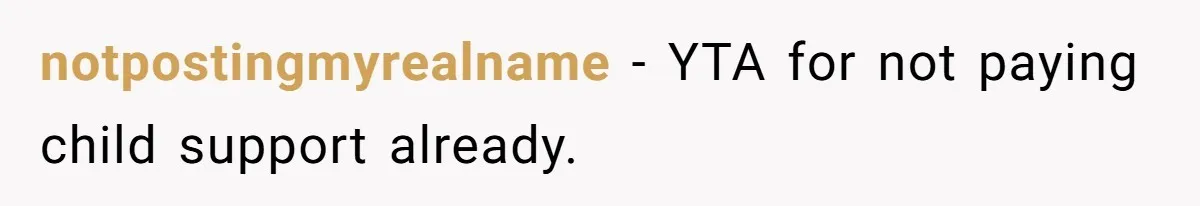 notpostingmyrealname − YTA for not paying child support already.