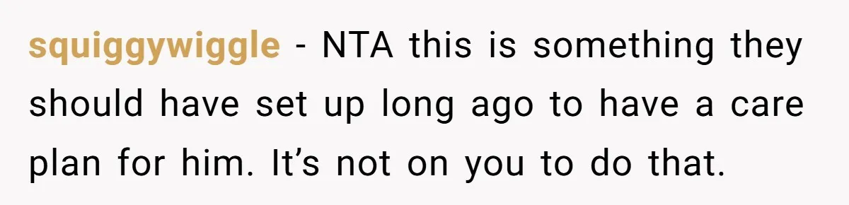 squiggywiggle − NTA this is something they should have set up long ago to have a care plan for him. It’s not on you to do that.