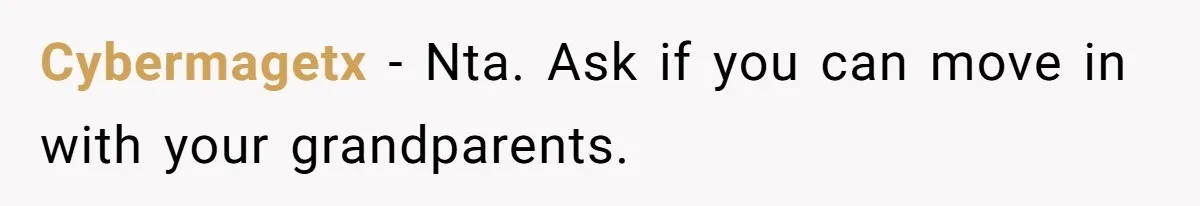 Cybermagetx − Nta. Ask if you can move in with your grandparents.