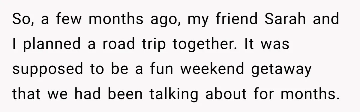 So, a few months ago, my friend Sarah and I planned a road trip together. It was supposed to be a fun weekend getaway that we had been talking about...