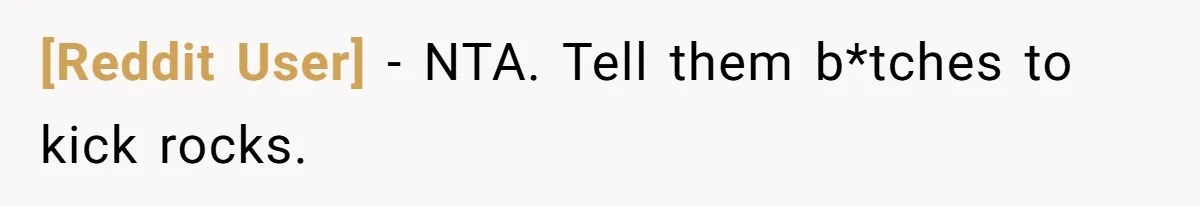 [Reddit User] − NTA. Tell them b*tches to kick rocks.