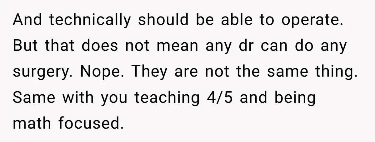 And technically should be able to operate. But that does not mean any dr can do any surgery. Nope. They are not the same thing. Same with you teaching 4/5...