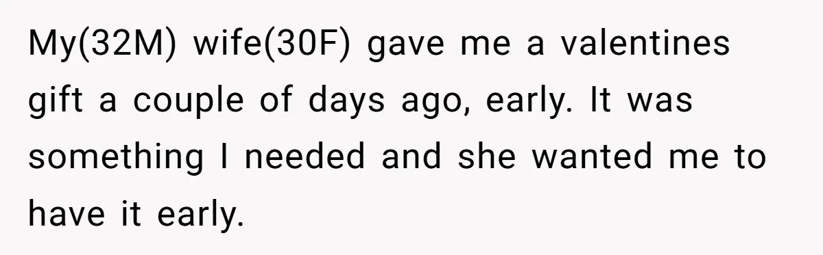 My(32M) wife(30F) gave me a valentines gift a couple of days ago, early. It was something I needed and she wanted me to have it early.