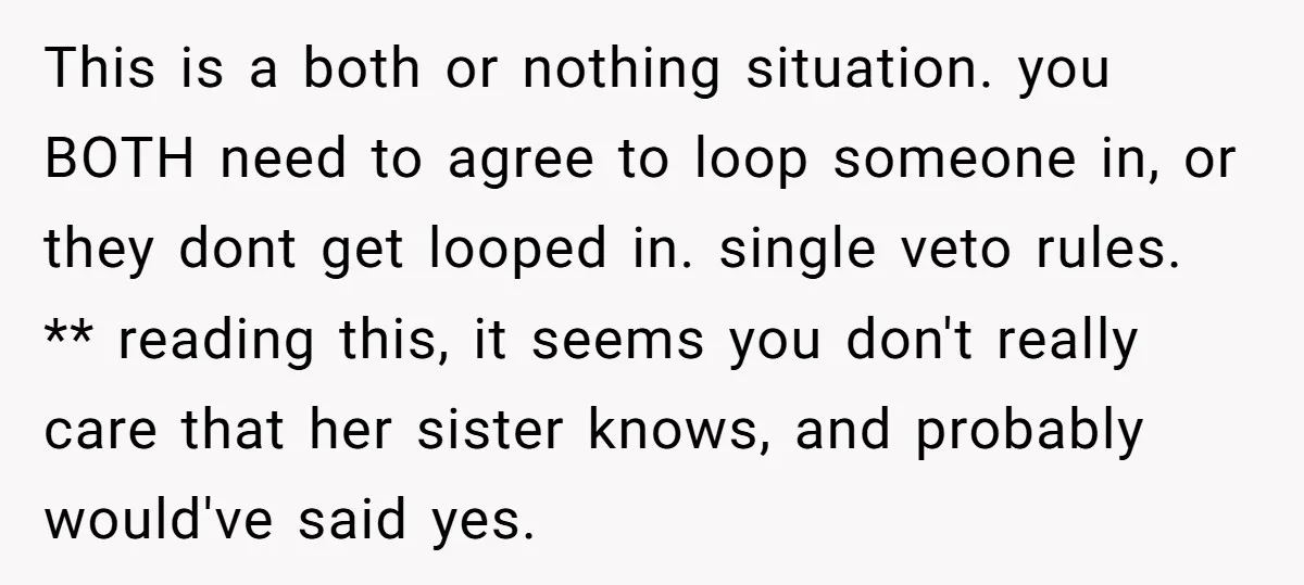 This is a both or nothing situation. you BOTH need to agree to loop someone in, or they dont get looped in. single veto rules. ** reading this, it seems...
