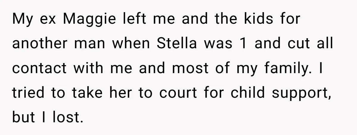 My ex Maggie left me and the kids for another man when Stella was 1 and cut all contact with me and most of my family. I tried to take...