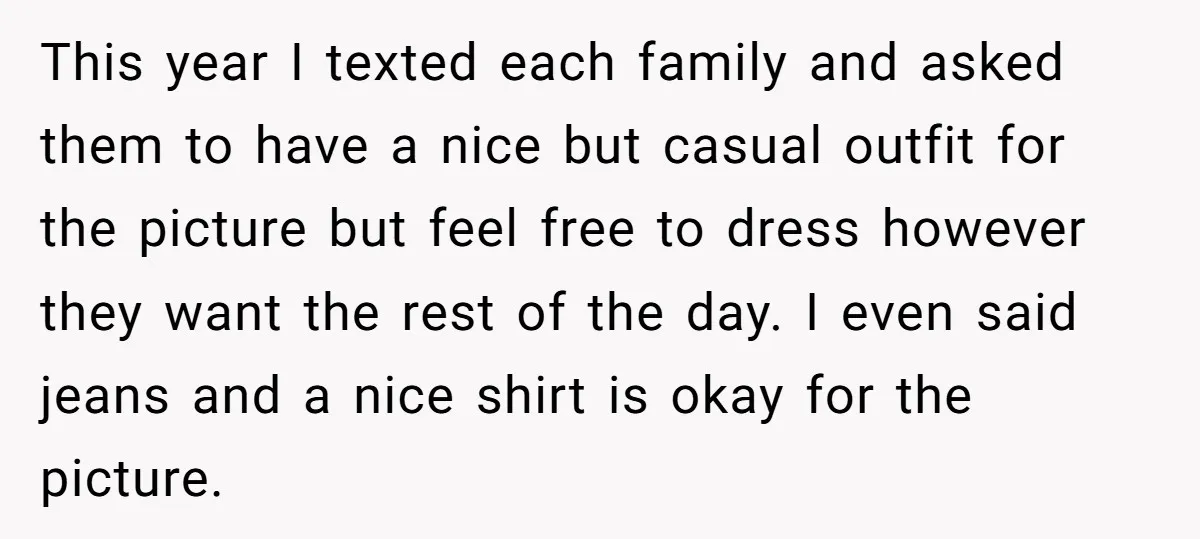This year I texted each family and asked them to have a nice but casual outfit for the picture but feel free to dress however they want the rest of...
