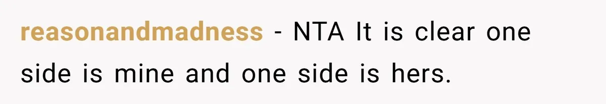reasonandmadness - NTA It is clear one side is mine and one side is hers.