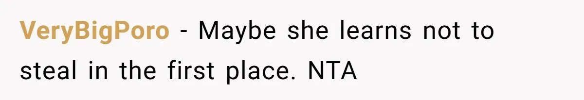 VeryBigPoro - Maybe she learns not to steal in the first place. NTA