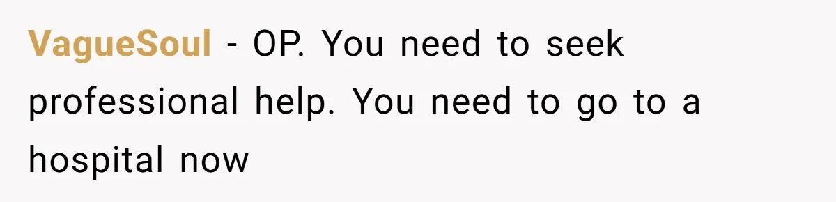 VagueSoul − OP. You need to seek professional help. You need to go to a hospital now