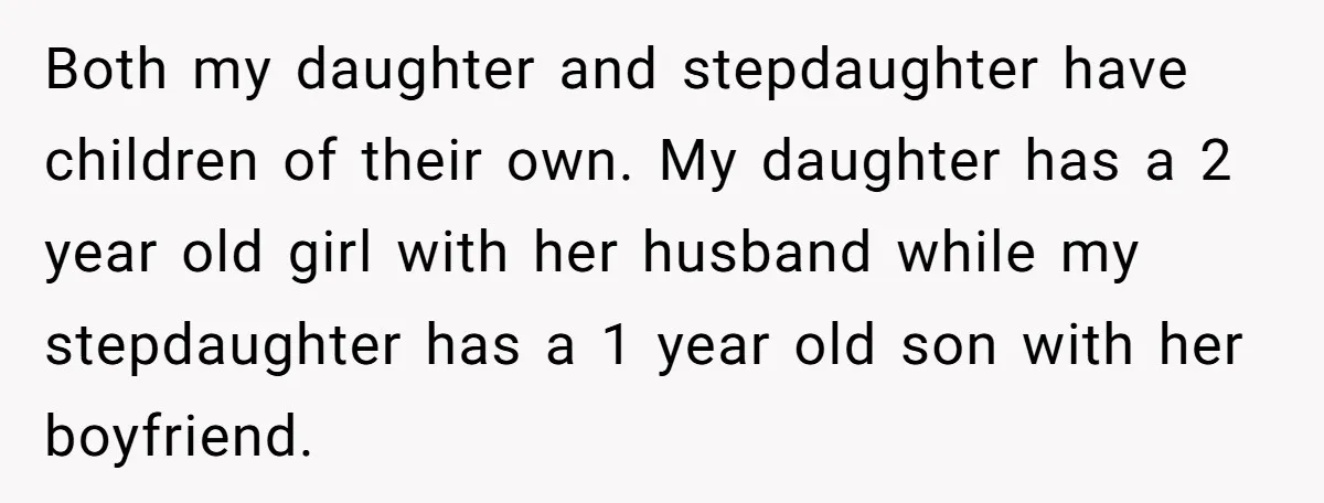 Both my daughter and stepdaughter have children of their own. My daughter has a 2 year old girl with her husband while my stepdaughter has a 1 year old son...