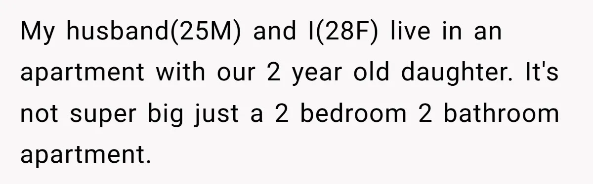 My husband(25M) and I(28F) live in an apartment with our 2 year old daughter. It's not super big just a 2 bedroom 2 bathroom apartment.