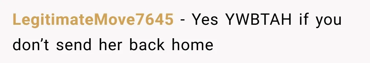LegitimateMove7645 − Yes YWBTAH if you don’t send her back home