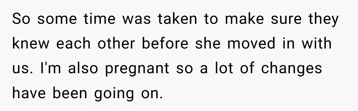 So some time was taken to make sure they knew each other before she moved in with us. I'm also pregnant so a lot of changes have been going on.