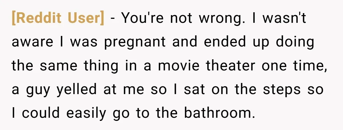 [Reddit User] − You're not wrong. I wasn't aware I was pregnant and ended up doing the same thing in a movie theater one time, a guy yelled at me...