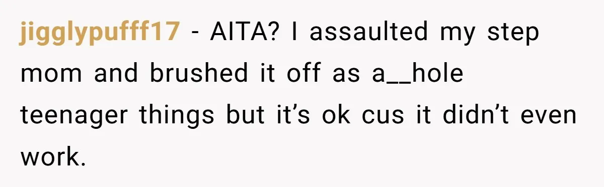 jigglypufff17 − AITA? I assaulted my step mom and brushed it off as a__hole teenager things but it’s ok cus it didn’t even work.