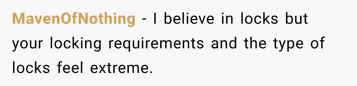 MavenOfNothing − I believe in locks but your locking requirements and the type of locks feel extreme.