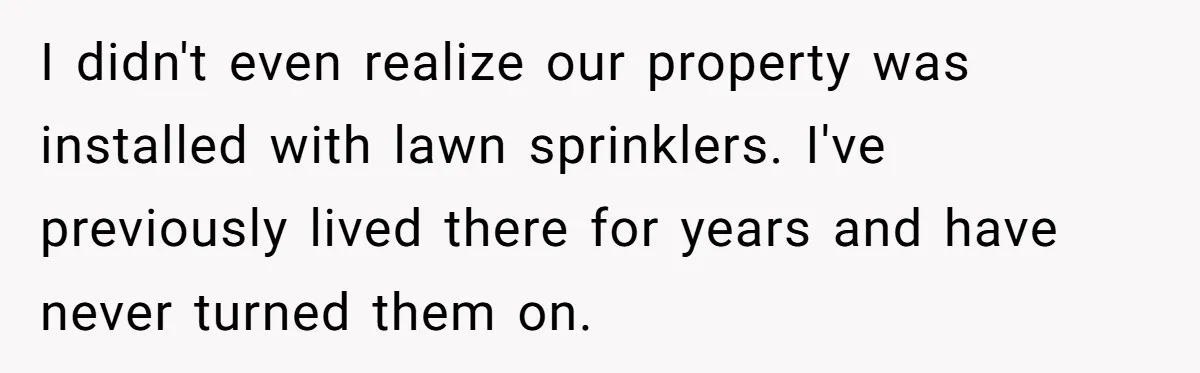 I didn't even realize our property was installed with lawn sprinklers. I've previously lived there for years and have never turned them on.