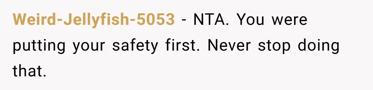 Weird-Jellyfish-5053 − NTA. You were putting your safety first. Never stop doing that.