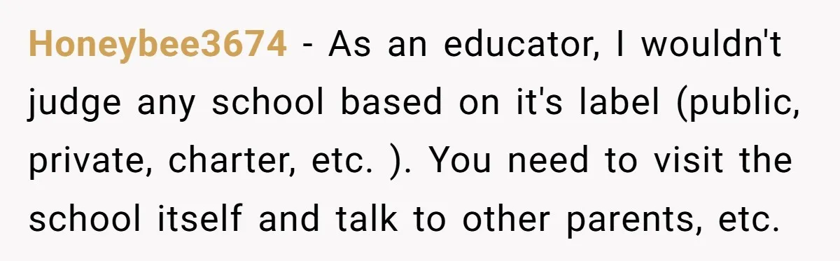 Honeybee3674 − As an educator, I wouldn't judge any school based on it's label (public, private, charter, etc. ). You need to visit the school itself and talk to other...