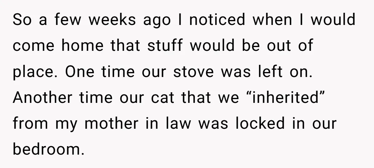 So a few weeks ago I noticed when I would come home that stuff would be out of place. One time our stove was left on. Another time our cat...
