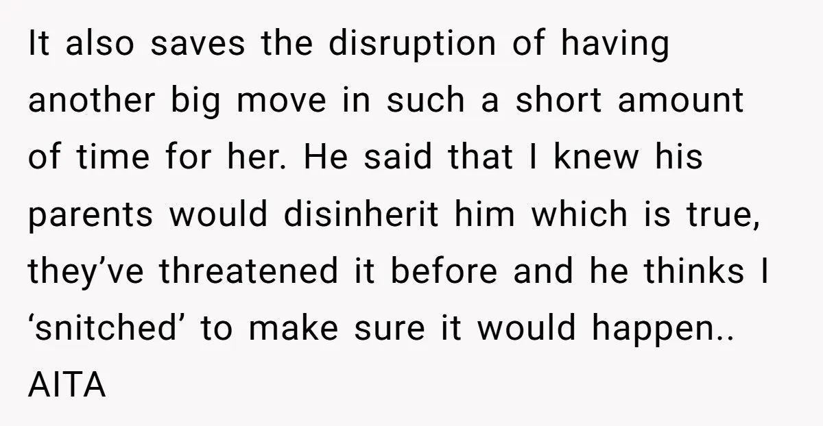 It also saves the disruption of having another big move in such a short amount of time for her. He said that I knew his parents would disinherit him which...