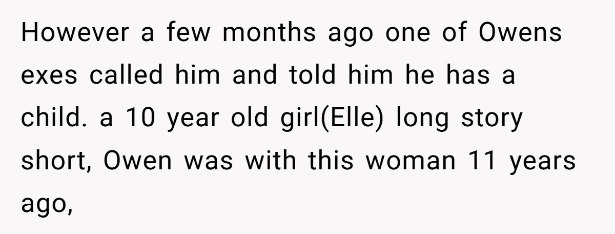 However a few months ago one of Owens exes called him and told him he has a child. a 10 year old girl(Elle) long story short, Owen was with this...