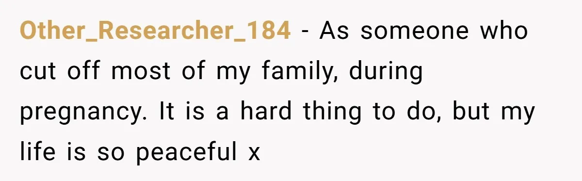 Other_Researcher_184 - As someone who cut off most of my family, during pregnancy. It is a hard thing to do, but my life is so peaceful x